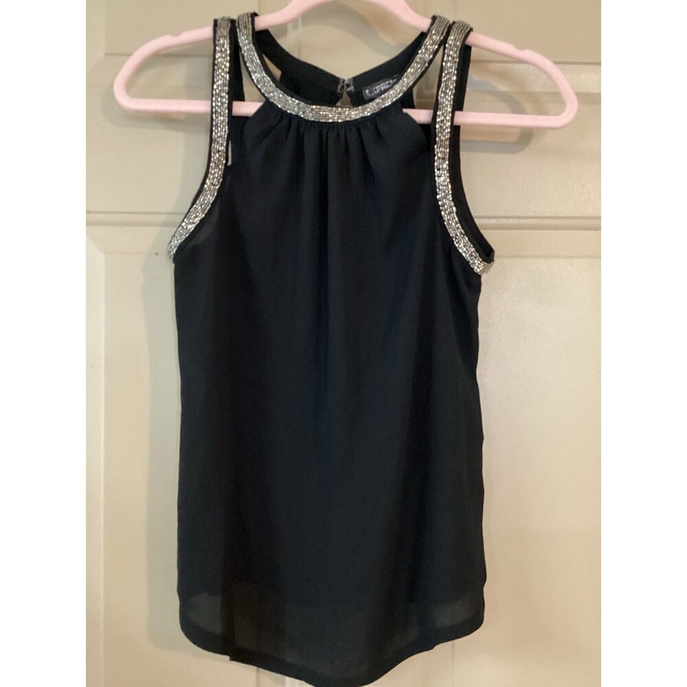 Express Black Beaded Cut Out Top Sleeveless Women’s XS